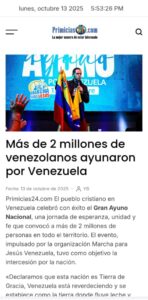 Más de 2 millones de venezolanos ayunaron por Venezuela este 12 de octubre de 2025