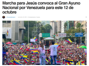 Marcha para Jesús convoca al Gran Ayuno Nacional por Venezuela para este 12 de octubre